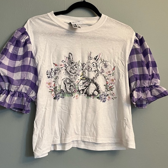 Vintage Supply T-shirt with gingham puff sleeves and bunny graphic - Picture 5 of 6